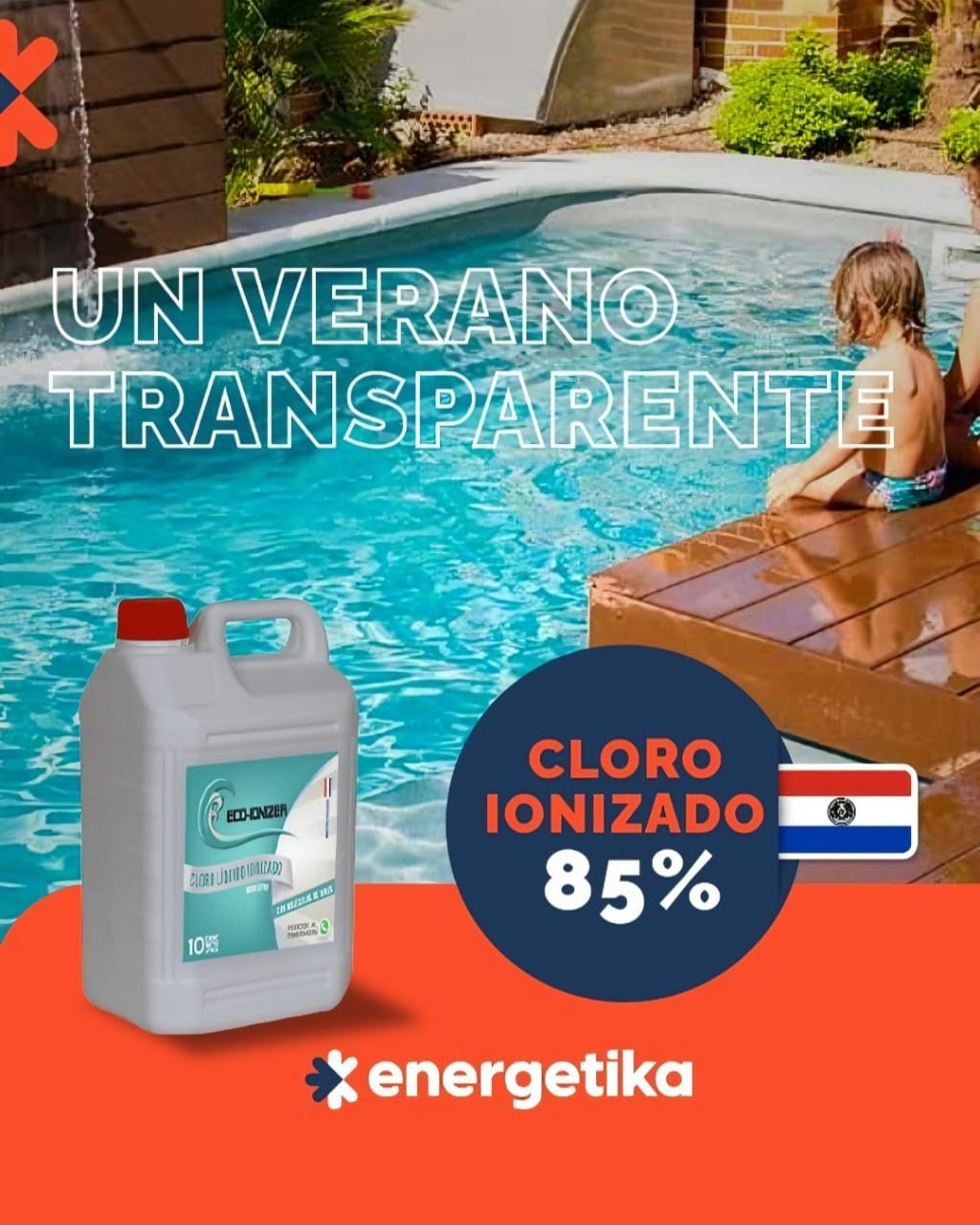 Cloro Líquido Ionizado 85% para piscinas x 10 litros