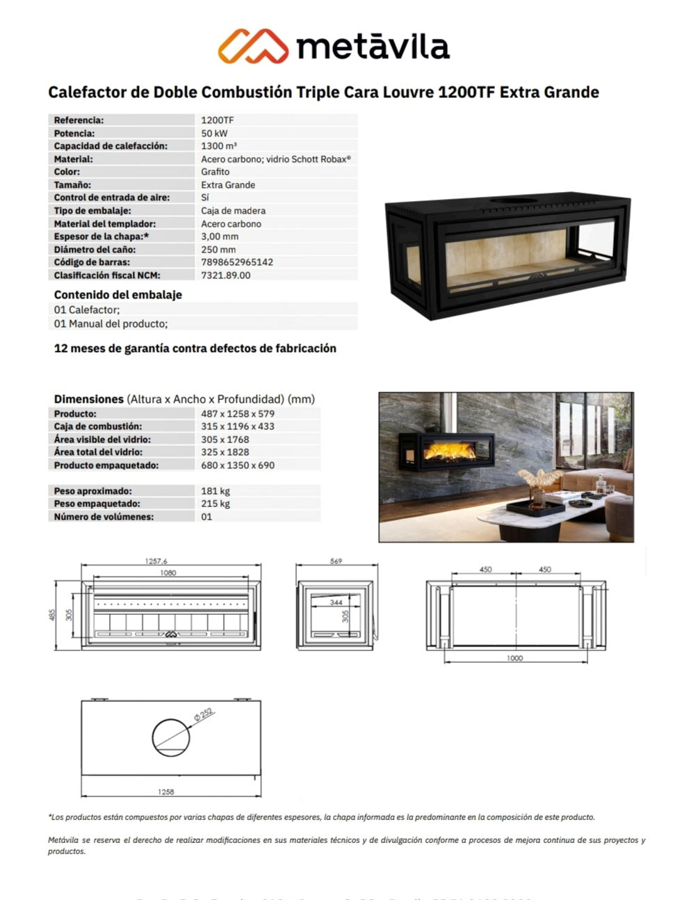 Estufa a Leña Louvre 1200 TFEXP (con base o sin base)