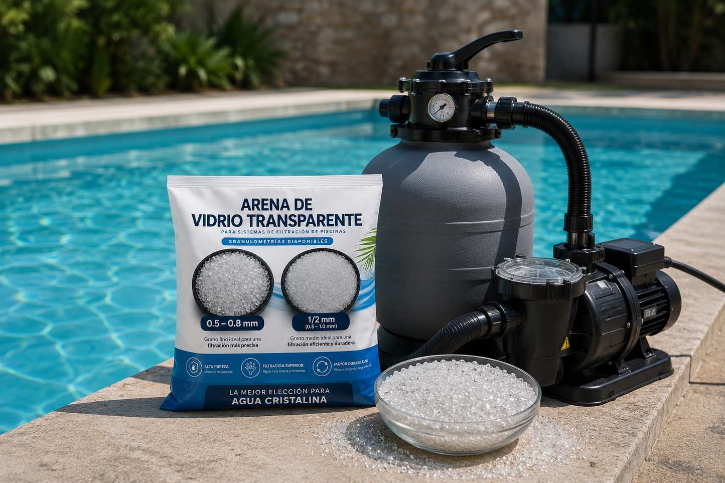 Vidrio Filtrante Premium para Filtros de Piscina - Bolsa 25kg