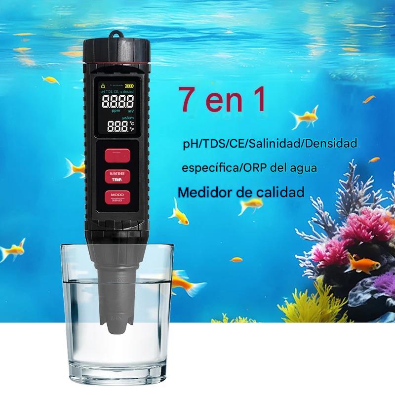 Medidor de pH digital 7 en 1  (pH, ORP, EC, TDS, Salinidad, S.G. y Temp)