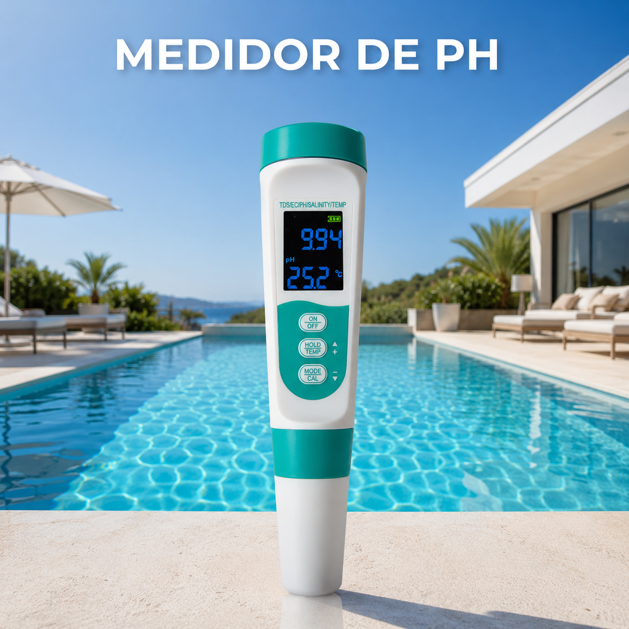 Medidor de pH digital 5 en 1 (pH, Salinidad, TDS, EC, Temperatura)
