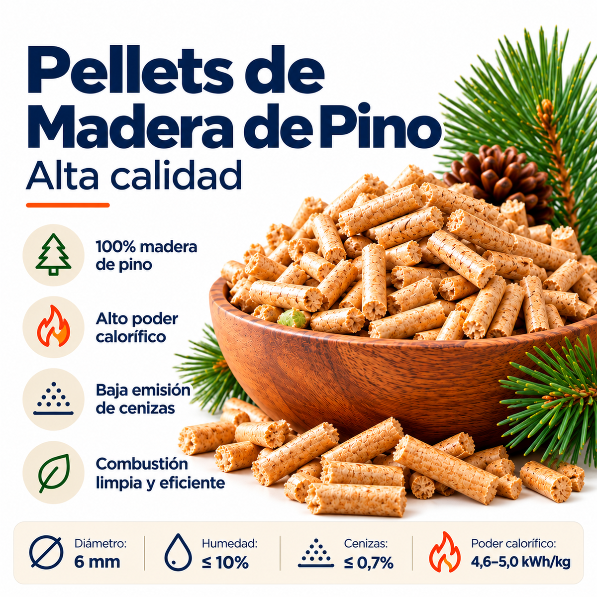 Pellets de Madera de Pino Bolsa de 25 kg