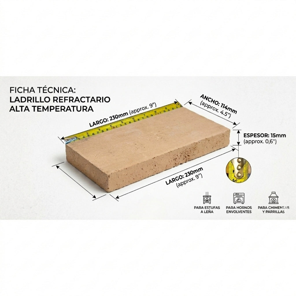 Ladrillo Refractario para estufas , hornos y cocinas a leña
