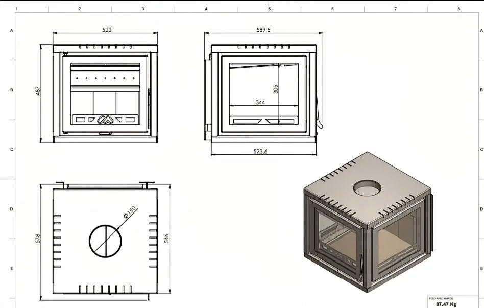 Estufa a Leña Louvre 520 TFEXP (con base o sin base)