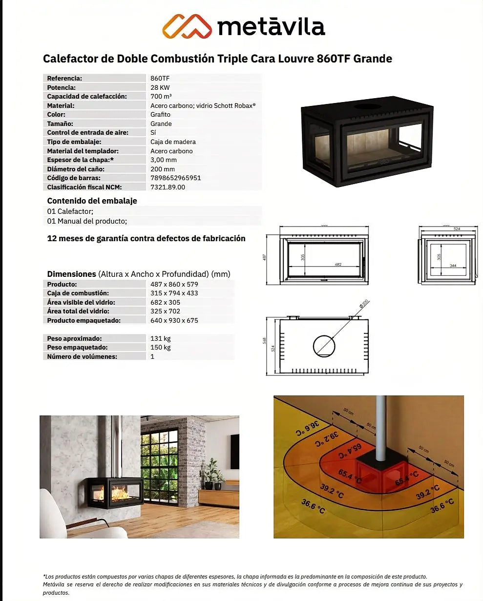 Estufa a Leña Louvre 860 TFEXP (con base o sin base)